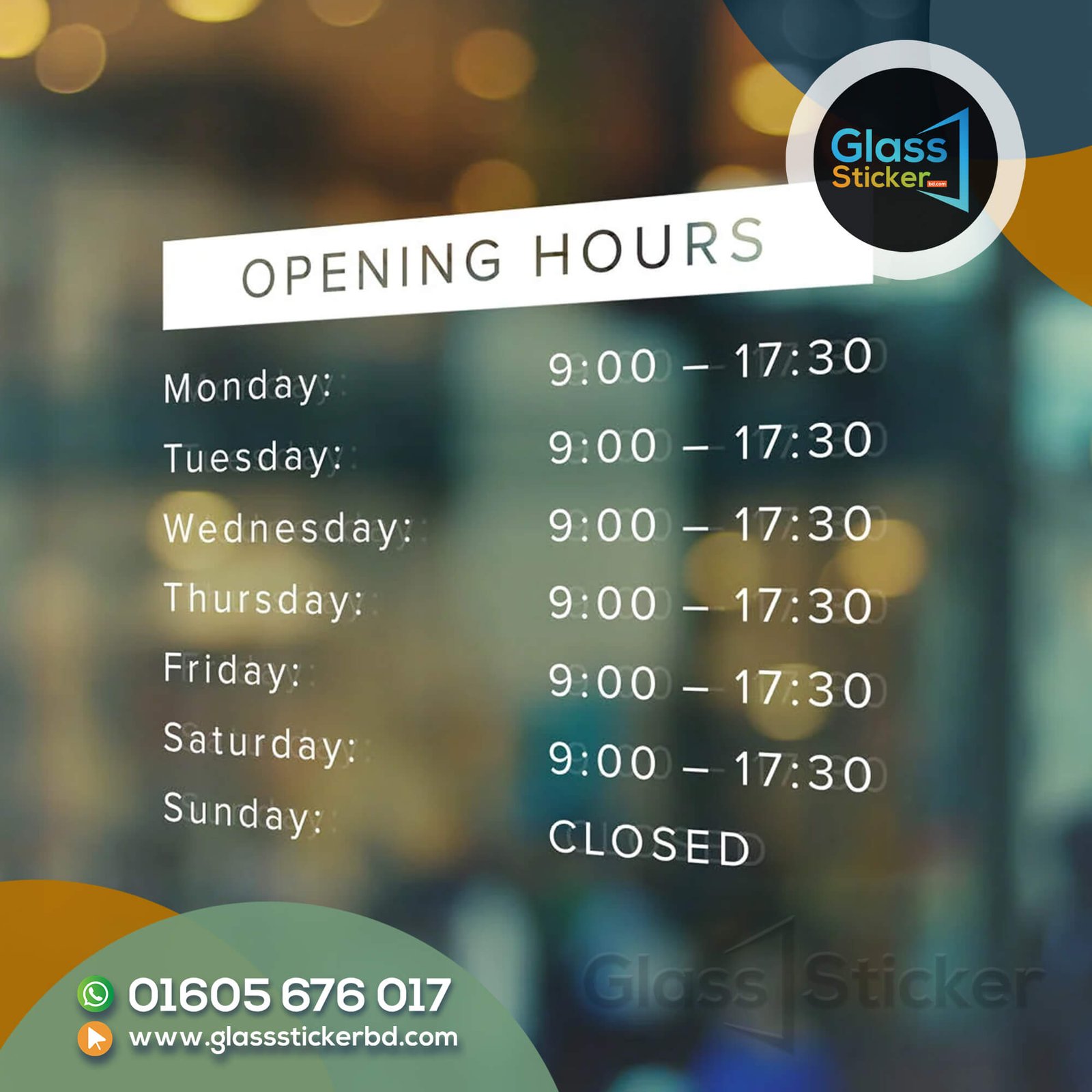 Opening Hours Glass Sticker