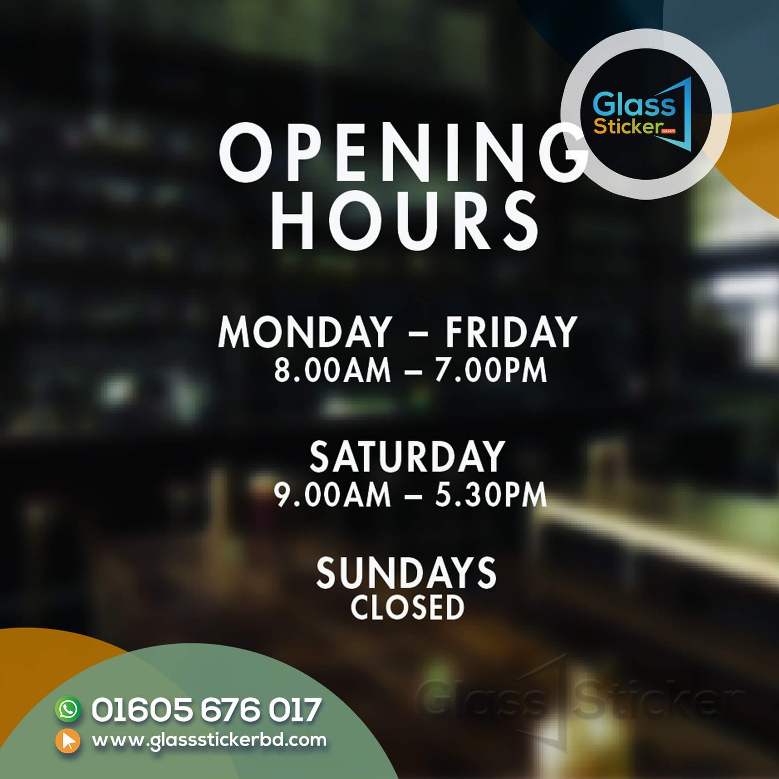 Opening Hours Glass Sticker