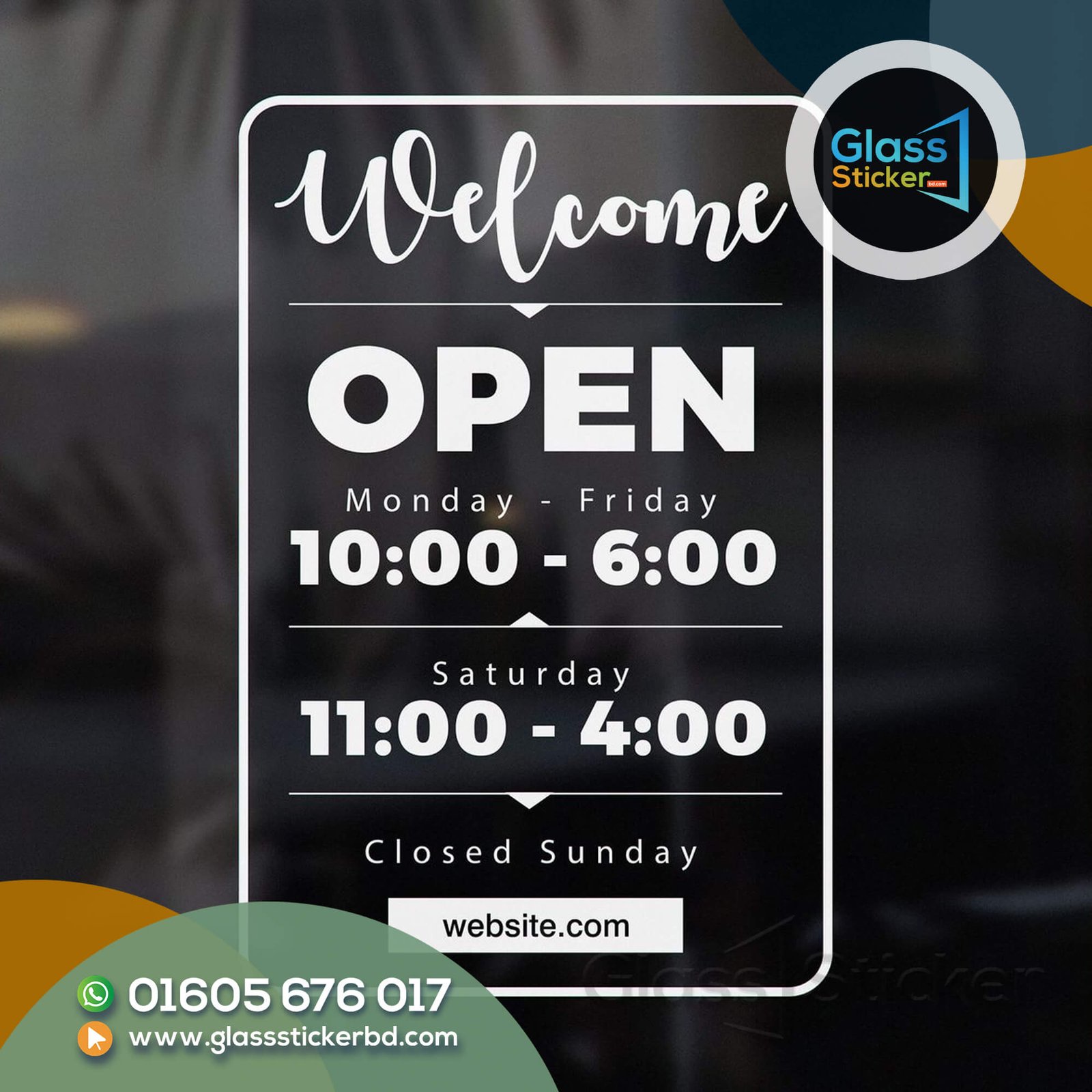 Opening Hours Glass Sticker