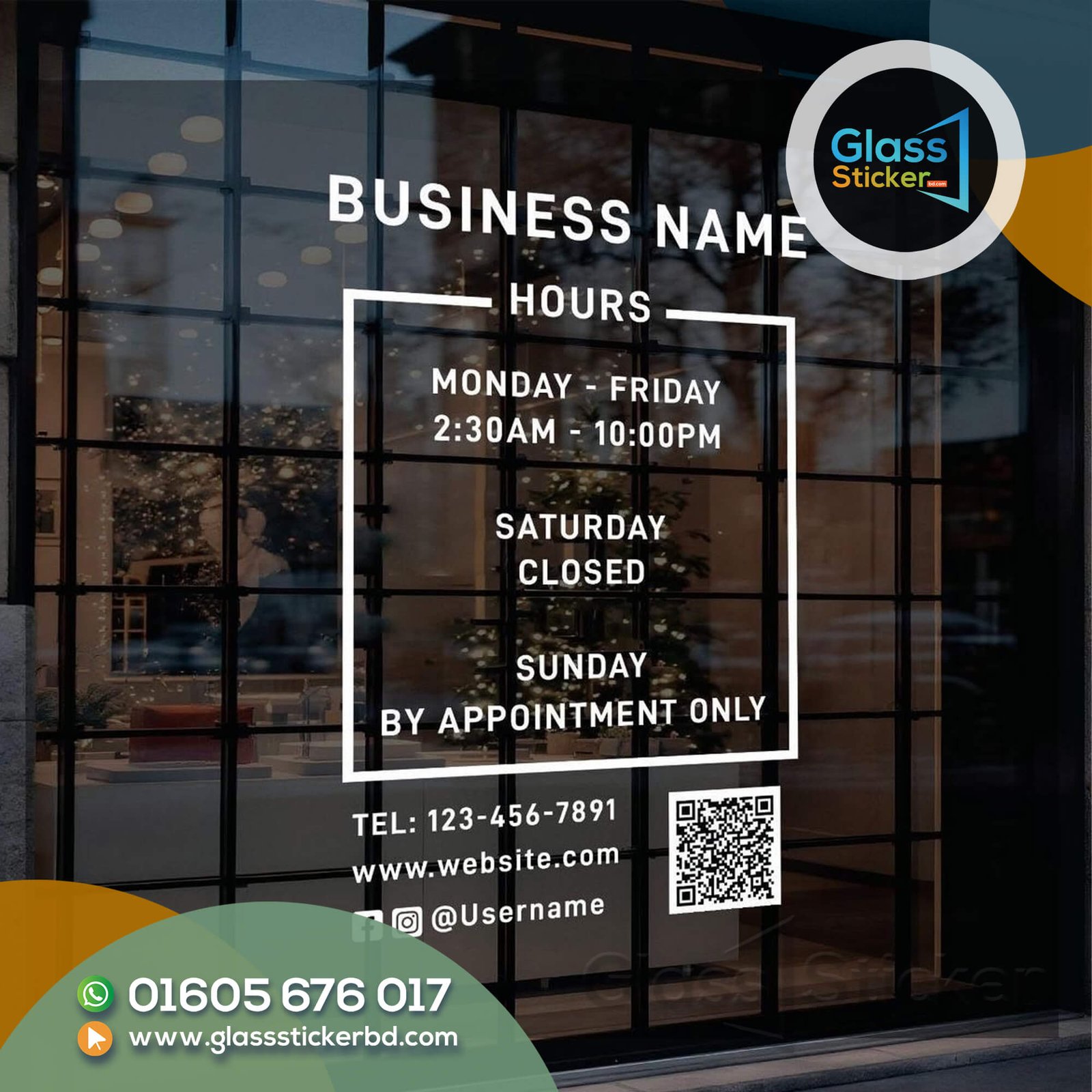 Opening Hours Glass Sticker
