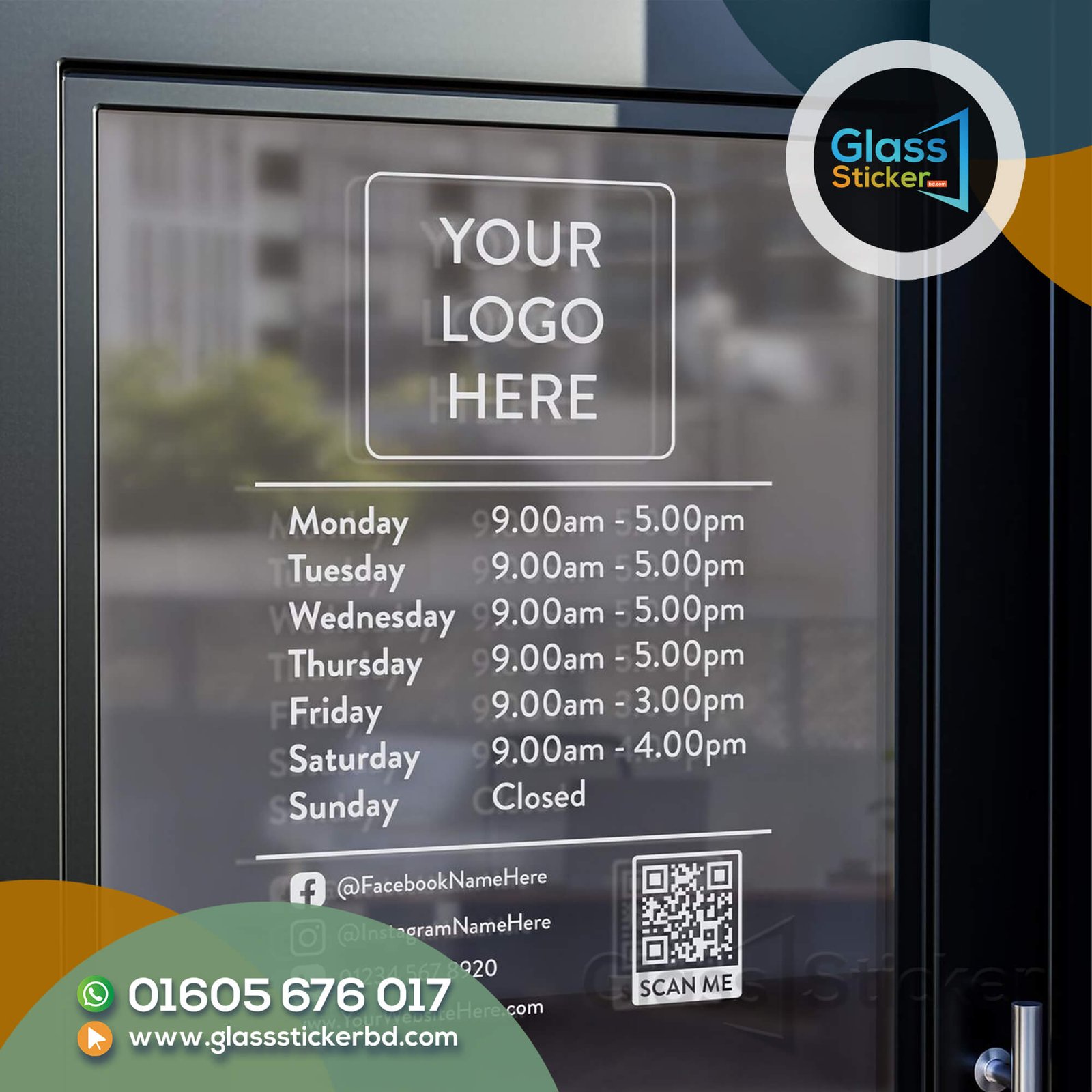Opening Hours Glass Sticker