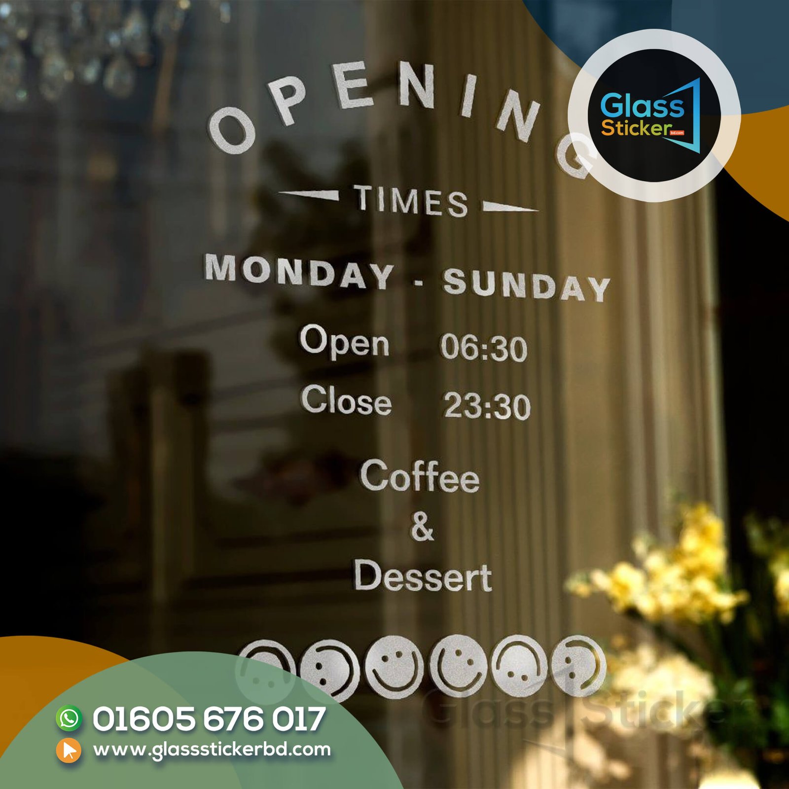 Opening Hours Glass Sticker