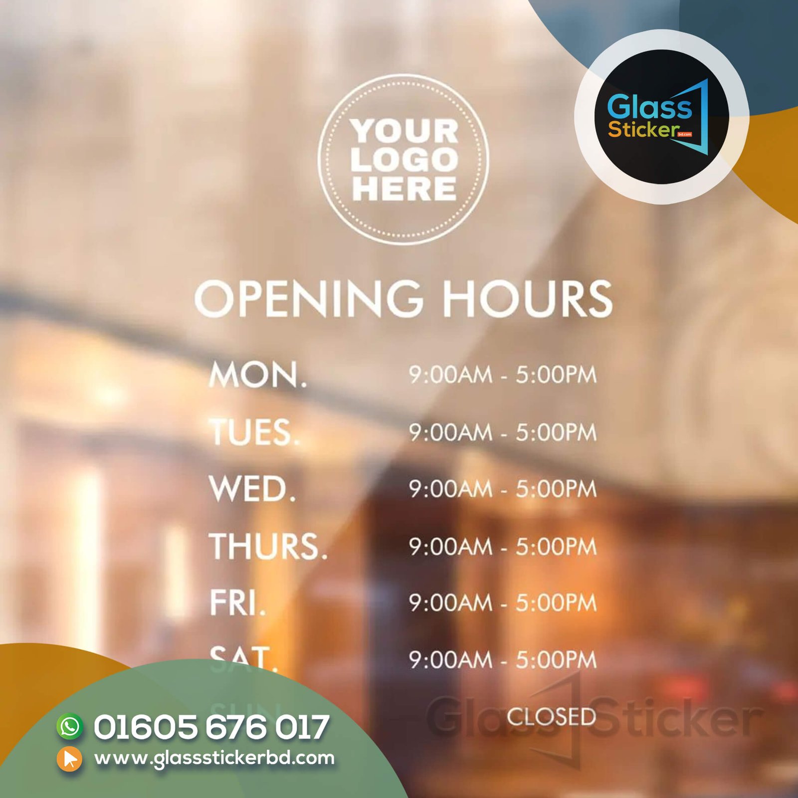 Opening Hours Glass Sticker