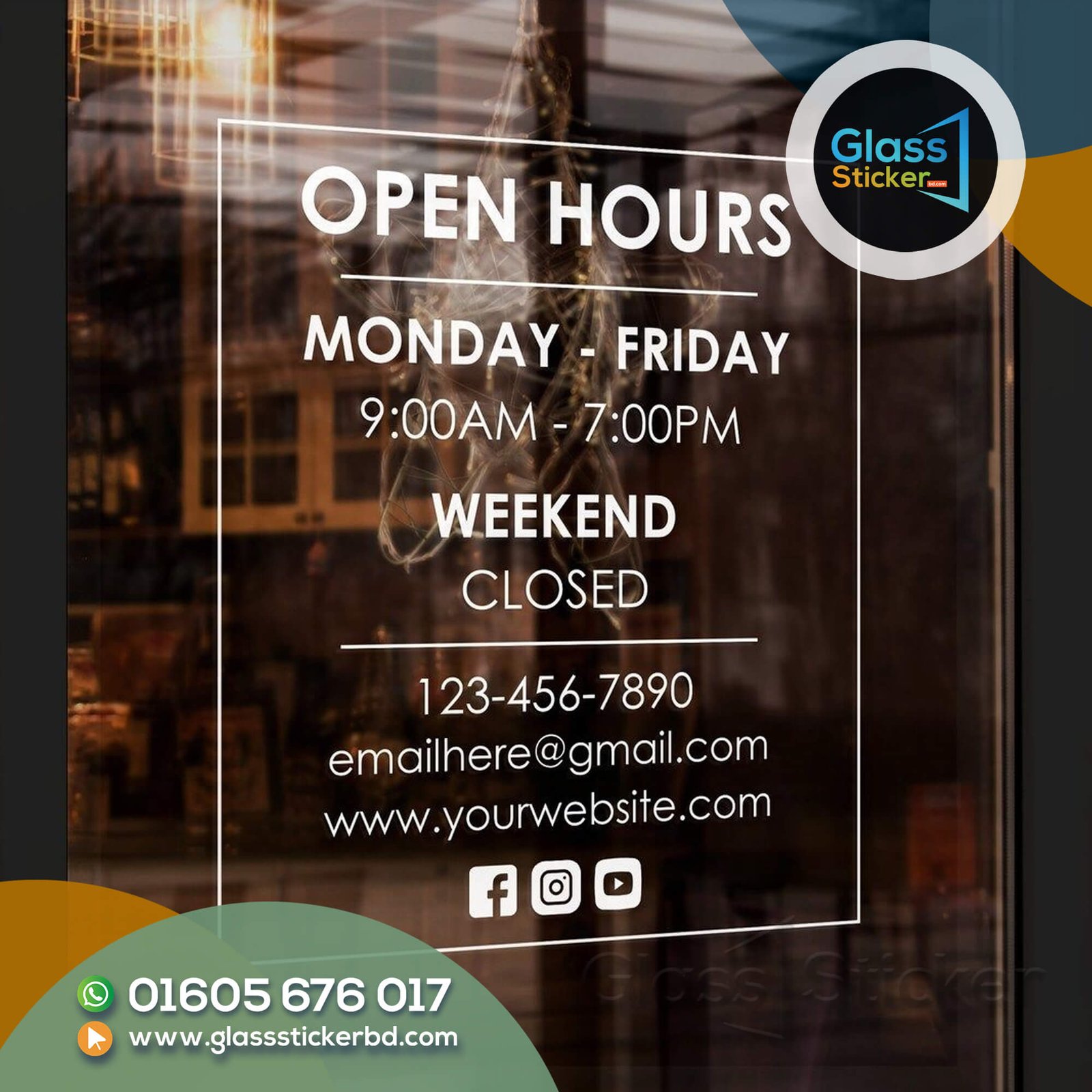 Opening Hours Glass Sticker