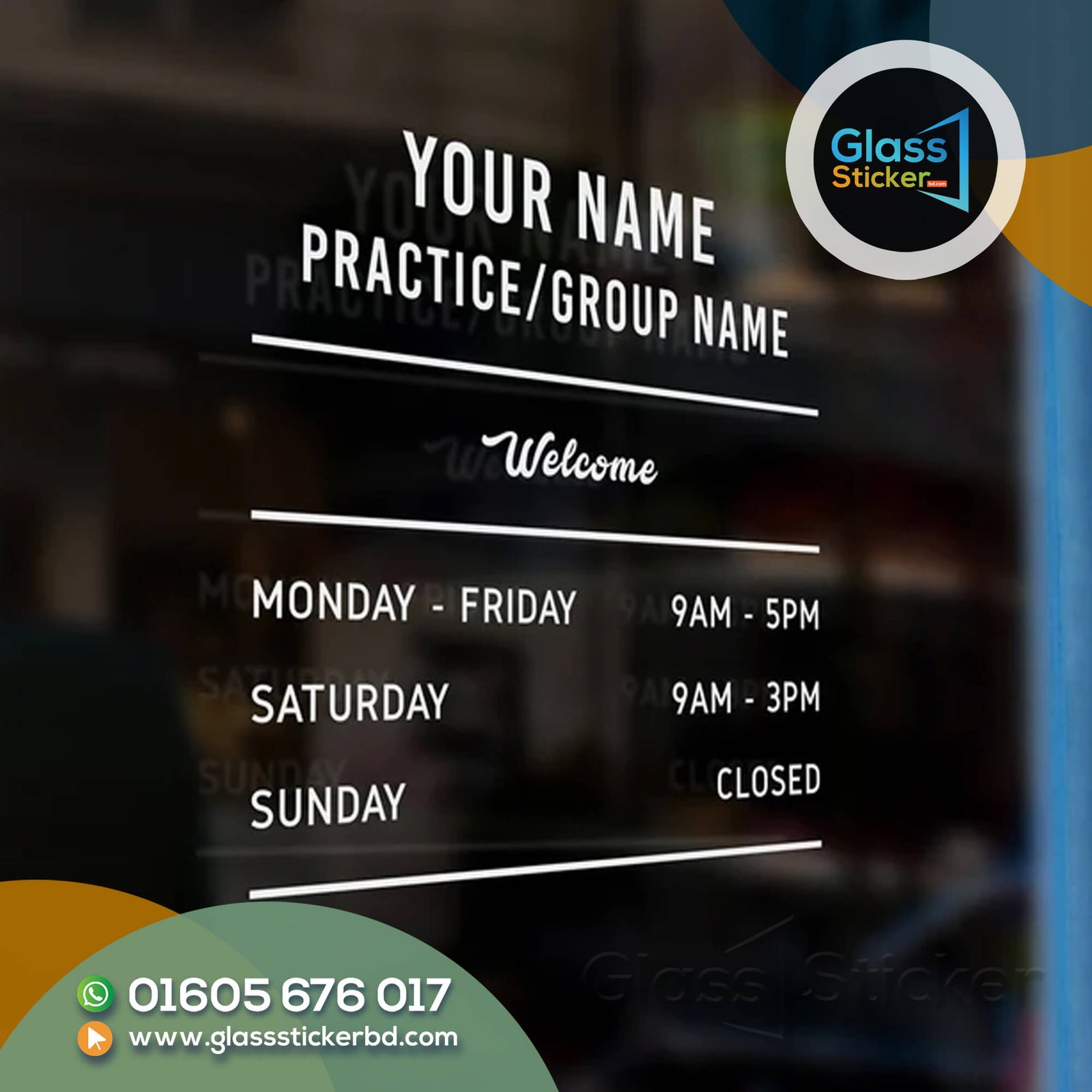 Opening Hours Glass Sticker